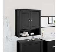 Kaloriko Armoire Murale Salle de Bain Berg Bois Massif pin Noir Design Moderne avec 2 Portes 3 étagères Rangement Suspendu Compact idéal pour lavabo Vasque Colonne