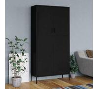 Kaloriko Armoire noire en acier avec tringle à vêtements et 4 étagères réglables, 90 x 50 x 180 cm, peu encombrant, pour chambre à coucher, couloir, chambre d'enfant, organiseur avec protection contre