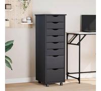 Kaloriko Armoire roulante Gris Bois de pin Massif avec 8 tiroirs, Meuble Rangement Bureau et Maison, Caisson à roulettes, Compartiments Multiples pour Organiser Cuisine Salon Chambre Atelier