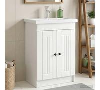Kaloriko Armoire sous évier de Salle de Bain Blanc Brillant en Bois d'ingénierie 78,5 x 37,5 x 81 cm avec Porte charnière 90°, Rangement Meuble lavabo Vasque pour WC Douche buanderie aménagement Gain