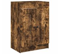Kaloriko Armoire sous évier de Salle de Bain en Bois d'ingénierie Chêne fumé 78,5x37,5x81 cm avec Porte pivotante 90°, étagère intégrée et poignée métal Noir pour Rangement optimisé