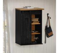Kaloriko Armoire Suspendue Halden Porte coulissante Noir Bois de pin Massif 49 x 22,5 x 70 cm Rangement Mural Compact pour Cuisine Salle de Bain Salon
