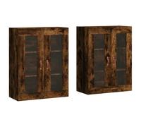 Kaloriko Armoires murales 2 pièces chêne fumé Bois d'ingénierie 69,5x34x90 cm avec Porte vitrée, Rangement Polyvalent pour Salon Cuisine Chambre, Meuble Buffet vaisselier Pratique