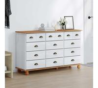 Kaloriko ASKIM Commode à tiroirs avec tiroirs Blanc 79 x 40 x 133,5 cm en pin massif avec 12 tiroirs pour chambre à coucher, salon, couloir et bureau Rangement polyvalent