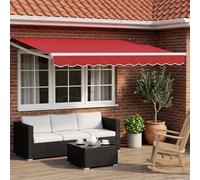 Kaloriko Auvent rétractable électrique Rouge Blanc 3 x 2,5 m en Polyester avec Cadre Aluminium, Panneaux solaires, télécommande et manivelle pour terrasse Jardin Patio ombrage extérieur