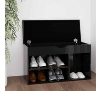 Kaloriko Banc à chaussures avec coussin, noir brillant, en bois 80 x 30 x 47 cm, banc pratique avec espace de rangement pour couloir, couloir, étagère à chaussures, organiseur pour chaussures, bottes
