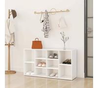Kaloriko Banc à chaussures en bois blanc avec 10 compartiments - 103 x 30 x 55 cm - Étagère à chaussures et banc pour couloir, entrée, gain de place, rangement et rangement