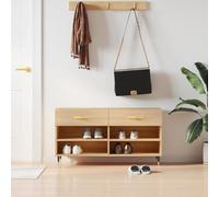 Kaloriko Banc à chaussures en chêne Sonoma - 102 x 35 x 55 cm - En bois - Avec 2 tiroirs, 4 compartiments et pieds en fer - Banc pour couloir, vestiaire, rangement à chaussures peu encombrant - Pour
