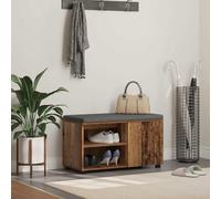 Kaloriko Banc de couloir avec coussin et étagère en bois vieilli, 80 x 38 x 46 cm, banc en bois avec espace de rangement et porte, rembourrage pour couloir, vestiaire, entrée, peu encombrant et