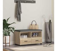 Kaloriko Banc de couloir avec coussins et tiroirs en chêne Sonoma 80 x 38 x 46 cm, banc en bois avec espace de rangement et rembourrage pour couloir, vestiaire et entrée, solution de rangement