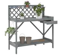 Kaloriko Banc de rempotage Gris en Bois Massif de Sapin avec Treillis, Support tuteur, Arceau Grille, Espace de Rangement, Jardin Interieur Exterieur, Balcon terrasse, Plantes grimpantes