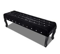 Kaloriko Banc en velours noir avec boutons en cristal, pieds en pin, 157 x 45 x 48 cm, rembourrage pour couloir, chambre à coucher, salon, banc de rangement avec couvercle à rabat et coussin