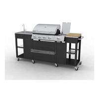 Kaloriko Barbecue de Cuisine d'extérieur Montana 4 brûleurs, Barbecue gaz INOX avec plancha, thermomètre intégré, 8 Roues, Surface de Gril 66 x 46,5 cm pour Jardin terrasse Camping été