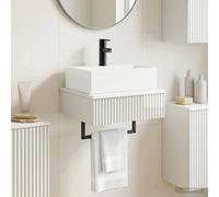 Kaloriko Basin de Lavage Mural en Bois d'ingénierie Blanc Brillant 40 x 41 x 39 cm avec évacuation Rapide et Pack Installation, Meuble lavabo Suspendu pour Salle Bain Toilette Moderne