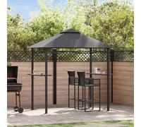Kaloriko Belvédère de Barbecue Anthracite en Acier, 240 x 150 x 255 cm, Double Toit en Polyester, 2 comptoirs de Bar, abri Jardin terrasse Patio Balcon Contre Soleil Pluie Vent UV