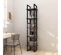 Kaloriko Bibliothèque à 5 compartiments gris en pin avec cadre en métal 40 x 30 x 175 cm Étagère haute et basse pour salon, bureau, espace de rangement et rangement
