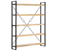 Kaloriko Bibliothèque à 5 Niveaux en Bois de manguier Solide avec Cadre Acier 140x30x180 cm, Meuble de Rangement pour Salon Bureau Chambre, étagère classeur décoration avec Compartiments Multiples