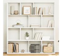 Kaloriko Bibliothèque Blanc Bois d'ingénierie, 132x29x141,5 cm, 12 Compartiments spacieux, Meuble de Rangement Polyvalent pour Salon Bureau Chambre, étagère Organiseur décorative Stable