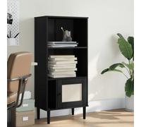Kaloriko Bibliothèque SENJA Aspect rotin Noir Bois Massif de pin avec Porte 60 x 35 x 130 cm Meuble Rangement Salon Bureau Chambre Multifonction Compartiments Organisateur élégant