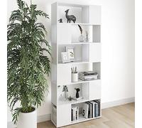 Kaloriko Bibliothèque, séparateur de pièce, blanc, 80 x 24 x 186 cm, étagère sur pied avec 6 compartiments pour salon, bureau, chambre à coucher, système d'étagères polyvalent avec espace de rangement