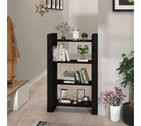 Kaloriko Bibliothèque séparateur de pièce en pin Massif Noir 80x35x125 cm, Meuble Rangement Polyvalent avec casiers et étagères pour Salon, Bureau, Chambre, Couloir