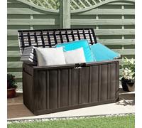 Kaloriko Boîte à Coussins Marron 117 x 45,5 x 57,5 cm 270 L en PP, Rangement Mobile pour Jardin et Piscine, Coffre avec poignée, Espace siège et Emplacement Cadenas