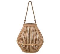 Kaloriko Bougeoir Chandelier Suspendu en Osier Naturel, photophore Porte Bougie avec Pot en Verre, Lanterne 38 x 40 cm, Support avec poignée Corde pour Mariage, terrasse, Jardin, dîner