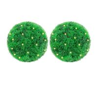 Kaloriko Boules de buis artificielles avec lumières LED, Lot de 2, Vert 22 cm, polyéthylène résistant, 24 LED Blanc Chaud, énergie Solaire pour Jardin terrasse intérieur extérieur décoration