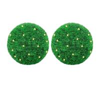 Kaloriko Boules de buis artificielles avec lumières LED, Lot de 2, Vert 35 cm en polyéthylène, Guirlande Solaire Blanc Chaud, décoration intérieure extérieure pour Jardin, Patio, Salon, Pot, Vase