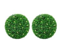 Kaloriko Boules de buis artificielles Vertes 55 cm, 2 pièces avec Guirlande LED Solaire Blanc Chaud, polyéthylène résistant pour décoration intérieure et extérieure, Jardin, Patio