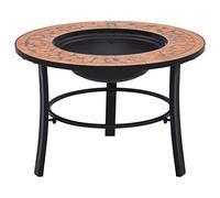 Kaloriko Brasero mosaïque céramique terre cuite 68 cm brasero en acier avec trépied et surface de rangement pour jardin, terrasse, balcon, utilisation du bois et du charbon de bois