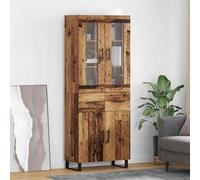 Kaloriko Buffet Armoire Haut en Bois d'ingénierie avec 2 tiroirs, Meuble de Rangement Contemporain Bois Ancien, idéal Salon Salle à Manger, avec Portes et poignées en Fer, Grand Espace
