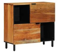 Kaloriko Buffet avec étagère en bois de manguier massif marron 80 x 33 x 75 cm avec 2 portes d'espace de rangement et étagère pour salon, chambre à coucher, bureau, solution de rangement polyvalente