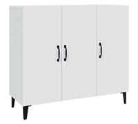 Kaloriko Buffet Blanc en Bois d'ingénierie 90x34x80 cm avec Six Compartiments, Rangement Pratique pour Salon Cuisine Chambre, Style Industriel pour décor Fonctionnel et Espace organisé