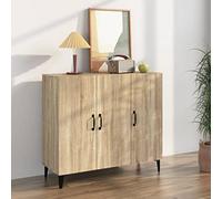 Kaloriko Buffet chêne Sonoma Bois d'ingénierie 90x34x80 cm Meuble de Rangement avec tiroirs Portes Style Industriel pour Salon Salle à Manger entrée décoration