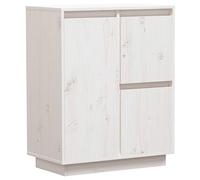 Kaloriko Buffet en Bois Massif de pin Blanc 60x34x75 cm avec 3 Portes Rangement, Armoire vaisselier Console décorative pour Salon Salle à Manger Cuisine Bureau