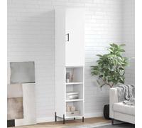 Kaloriko Buffet Haut Blanc en Bois d'ingénierie 34,5x34x180 cm avec Porte, Pieds métal Stable, Grand Rangement pour Salon, Cuisine, entrée, Bureau, Buffet bahut Enfilade Meuble
