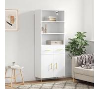 Kaloriko Buffet Haut Blanc en Bois d'ingénierie 69,5x34x180 cm avec Pieds métal, Armoire Rangement Pratique, idéal Salon Salle à Manger Chambre et entrée, Meuble Console bahut tiroir Porte étagère