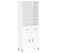 Kaloriko Buffet Haut Blanc en Bois d'ingénierie 69,5x34x180 cm avec Pieds métal, Rangement spacieux, Portes Pratiques, pour Salon Salle à Manger Cuisine, Meuble Buffet bahut Console Armoire
