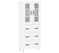 Kaloriko Buffet Haut en Bois d'ingénierie Blanc 69,5x34x180 cm avec Pieds métal Stable Rangement spacieux idéal Salon Salle à Manger entrée et Bureau Contemporain