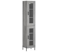 Kaloriko Buffet Haut en Bois d'ingénierie Sonoma Gris 34,5x34x180 cm avec Portes et Pieds en Fer pour Rangement Salon Salle à Manger Chambre Bureau