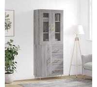 Kaloriko Buffet Haut en Bois d'ingénierie Sonoma Gris 69,5x34x180 cm avec Dessus et Pieds en métal pour Rangement Salon Salle à Manger entrée Chambre, Meuble Armoire Commode Console