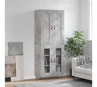 Kaloriko Buffet Haut Gris béton en Bois d'ingénierie 69,5x34x180 cm avec Portes, étagères et Pieds en Fer pour Rangement Salon Salle à Manger Couloir Bureau