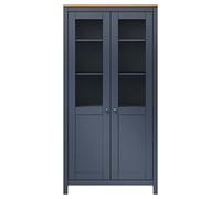 Kaloriko Buffet Hill Gris 85x37x170,5 cm en Bois de pin Massif avec Portes en Verre trempé, Meuble de Rangement pour Salon Salle à Manger, Armoire vitrine Pratique et décorative