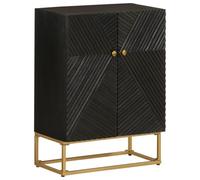 Kaloriko Buffet Noir en Bois Massif de manguier 55x30x76 cm avec Pieds en Fer, Meuble de Rangement avec Compartiments, Portes Solides pour Salon, Chambre, Cuisine, Bureau