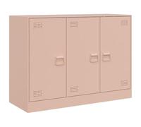 Kaloriko Buffet Rose en Acier laminé à Froid 99x39x73 cm avec 3 Portes 6 Compartiments poignées métal Rangement pour Salon Salle à Manger Bureau
