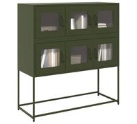 Kaloriko Buffet Vert Olive en Acier laminé à Froid 100,5x39x107 cm Stable avec poignées Pratiques Grand Rangement et Pieds métal pour Salon Salle à Manger Cuisine Bureau