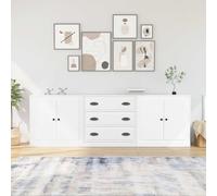Kaloriko Buffets 3 pcs Blanc en Bois d'ingénierie, Buffet bahut avec tiroirs et Portes, Meuble de Rangement pour Salon Cuisine Salle à Manger entrée, Console étagère décorative Stable et spacieuse