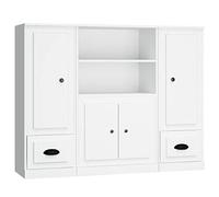 Kaloriko Buffets en Bois d'ingénierie Blanc 3 pcs 132x35,5x103,5 cm Ensemble de Rangement avec tiroirs Portes pour Salon Salle à Manger Cuisine Couloir Bureau