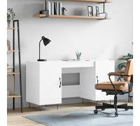 Kaloriko Bureau Blanc en Bois d'ingénierie 140x50x75 cm avec Rangement, Pieds Fer, idéal télétravail, étudiant, Chambre ou Salon, Table secrétaire Informatique Pratique et Stable